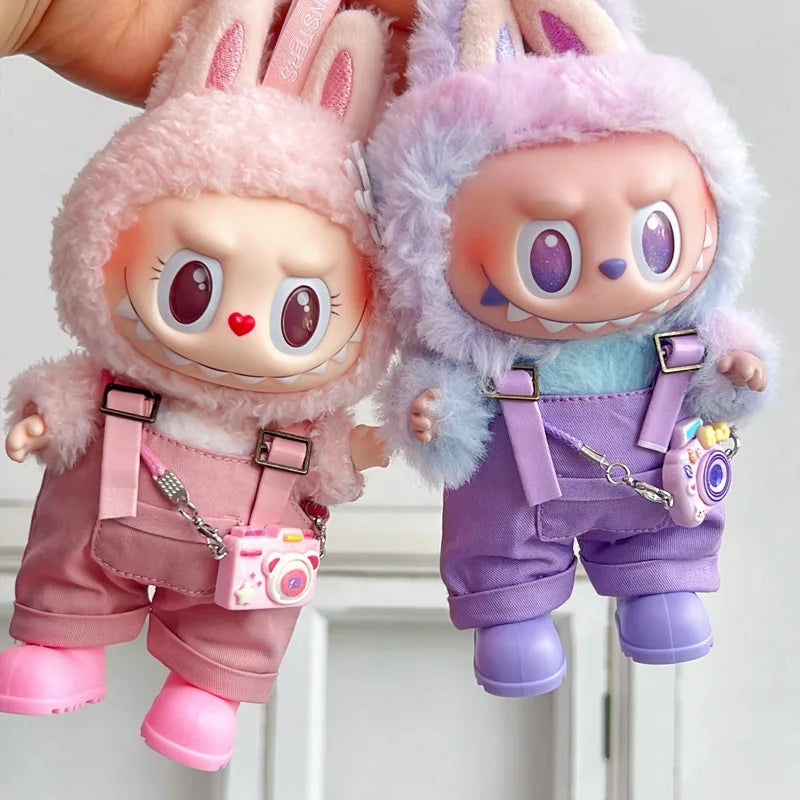 17cm Mini Plush Doll'S Clothes Outfit Accessories For Korea Kpop Exo Labubu Idol Dolls Macaron overalls Clothing Gift