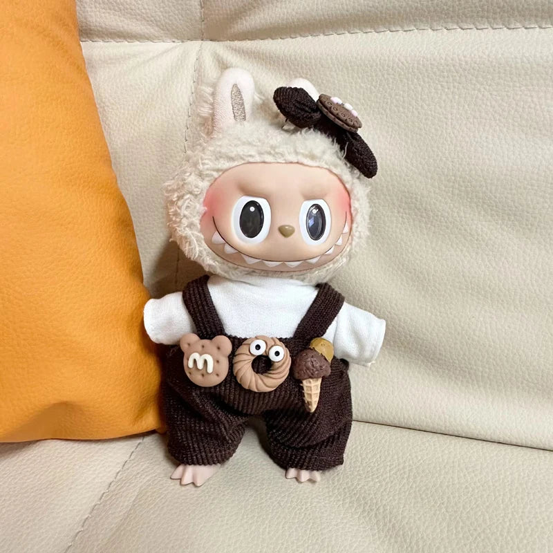 17cm Cute Mini Plush Doll'S Clothes Outfit Accessories For Korea Kpop Exo Labubu Idol Dolls donut overalls Clothing DIY Kid Gift