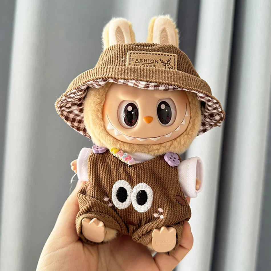 17cm Cute Mini Labubu Plush Doll'S Clothes Outfit Accessories For Korea Kpop Exo Idol Dolls Skirt Hat Clothing DIY Kids Gift