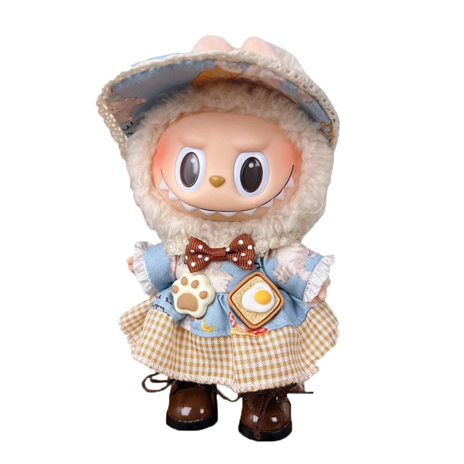 17cm Cute Mini Labubu Plush Doll'S Clothes Outfit Accessories For Korea Kpop Exo Idol Dolls Skirt Hat Clothing DIY Kids Gift