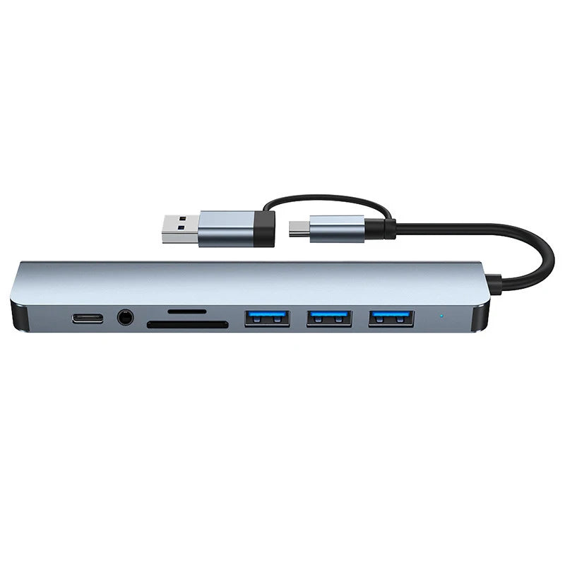 8 in 2 USB +Type C HUB Docking Station with 3.5mm Audio Jack Adapter Micro SD Card Reader Laptop Tablet Phone Disk Converter