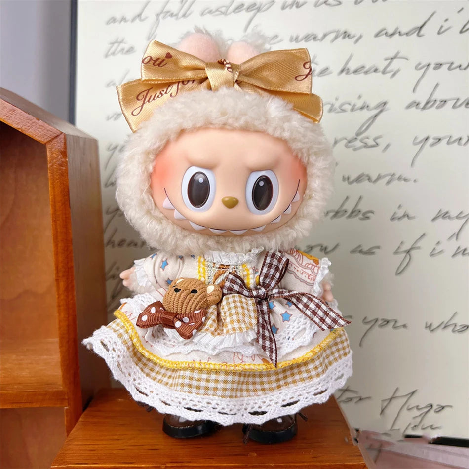 17cm Cute Mini Labubu Plush Doll'S Clothes Outfit Accessories For Korea Kpop Exo Idol Dolls Skirt Hat Clothing DIY Kids Gift