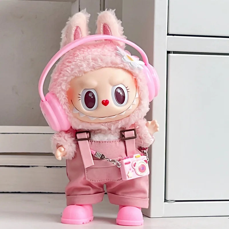 17cm Mini Plush Doll'S Clothes Outfit Accessories For Korea Kpop Exo Labubu Idol Dolls Macaron overalls Clothing Gift