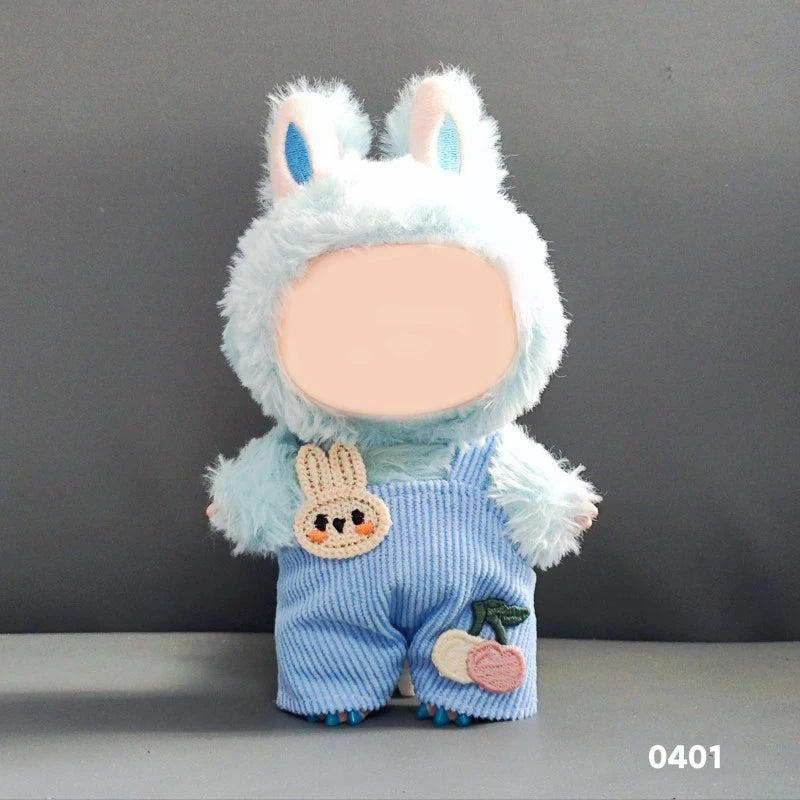 17cm Mini Plush Doll'S Clothes Outfit Accessories For Korea Kpop Exo Labubu Idol Dolls Corduroy overalls T-shirt Clothing Gift