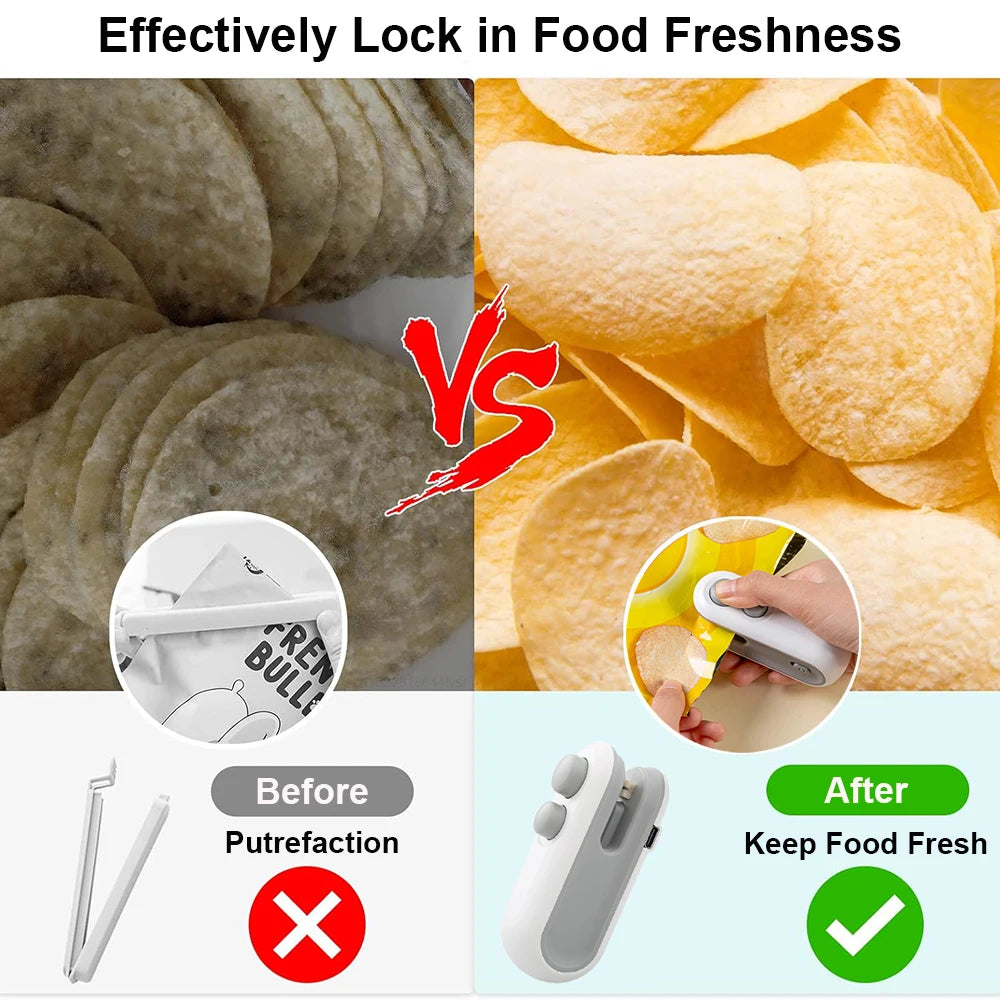 Mini Bag Sealer Portable Handheld Heat Vacuum Sealer Rechargeable 2 in 1 Sealer and Cutter Plastic Bags Snacks Food Storage